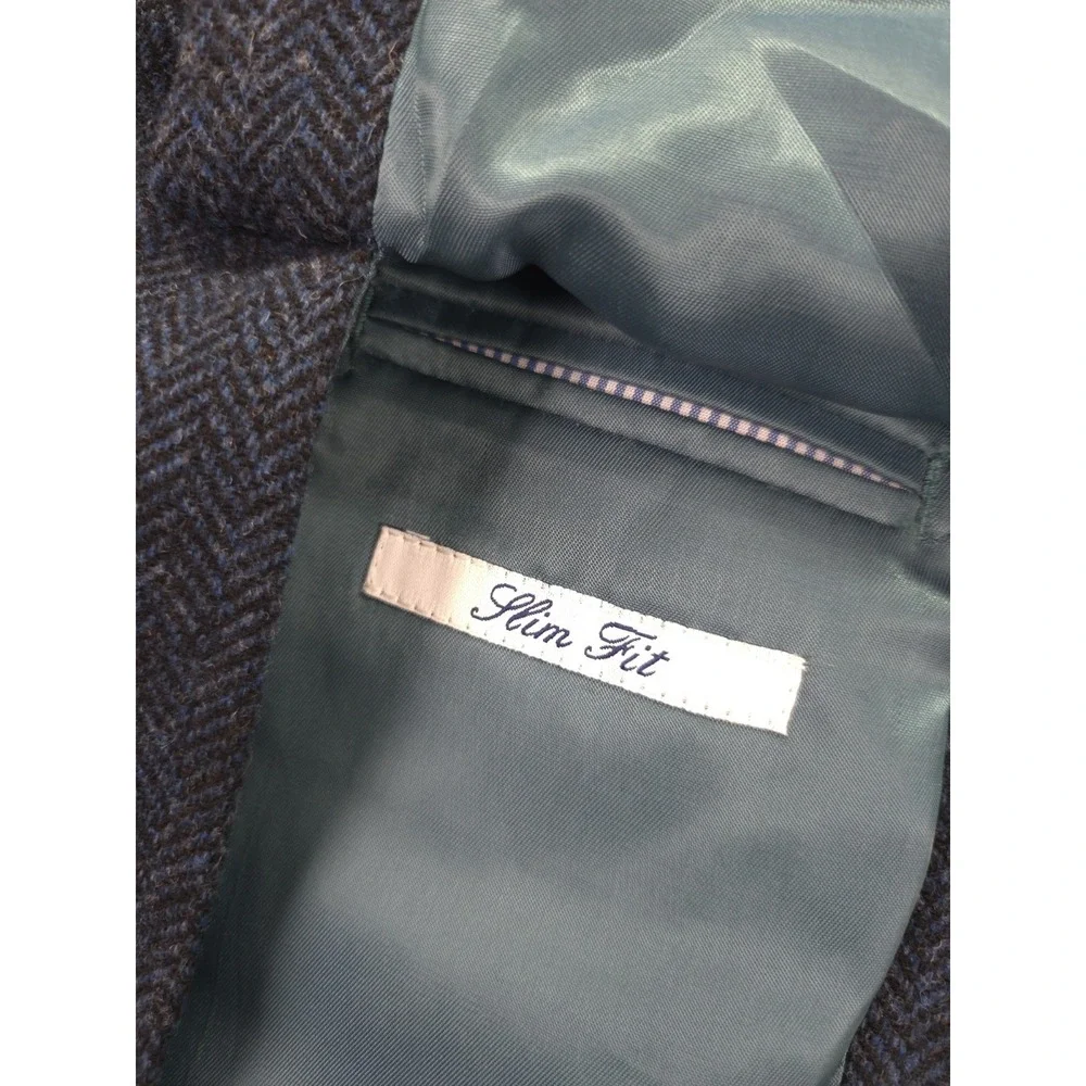 Charles Tyrwhitt Blazer Mens 42L‎ Long Wool Herringbone Slim Fit Blue
